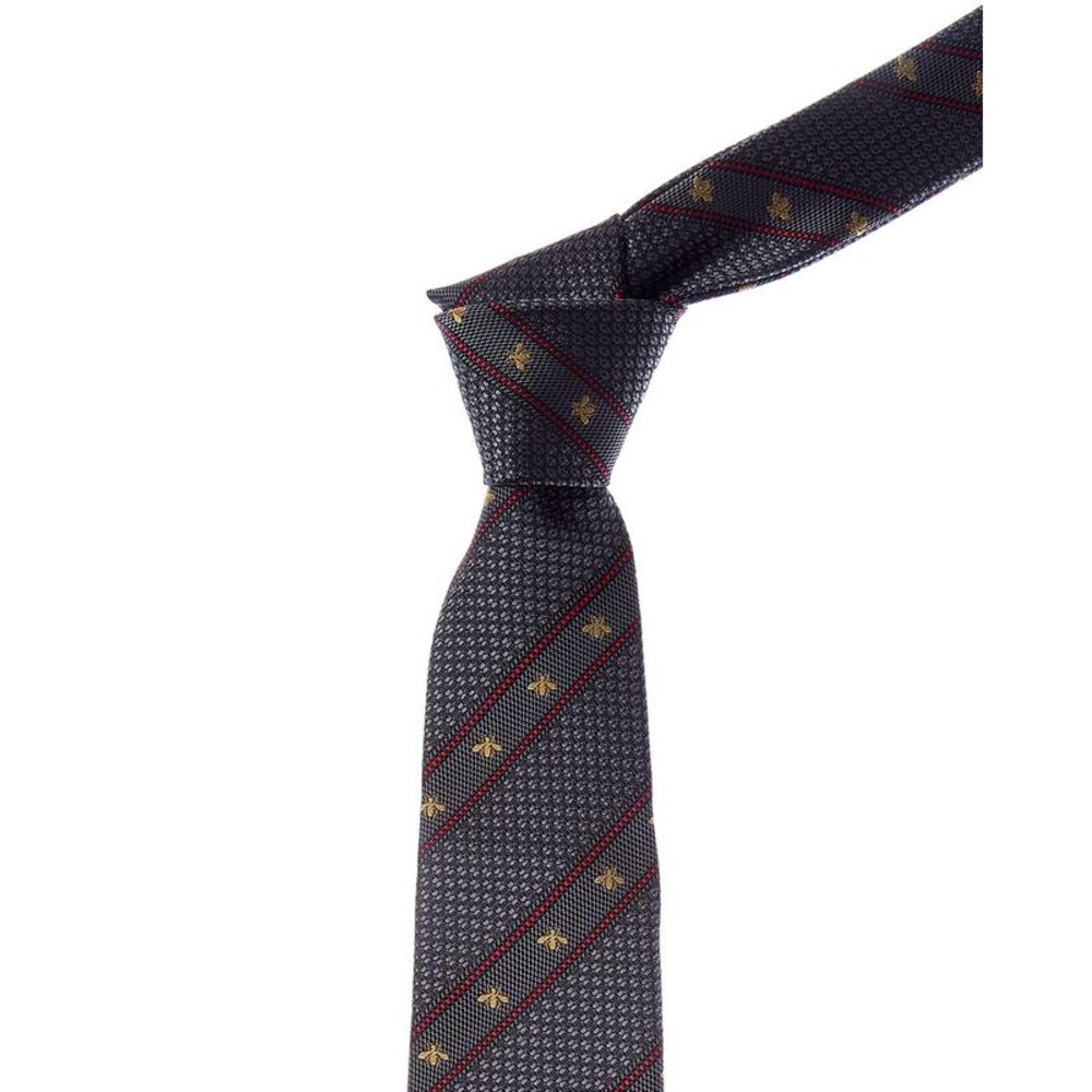 Gucci Grey & Gold Bees Silk Tie, Grey
